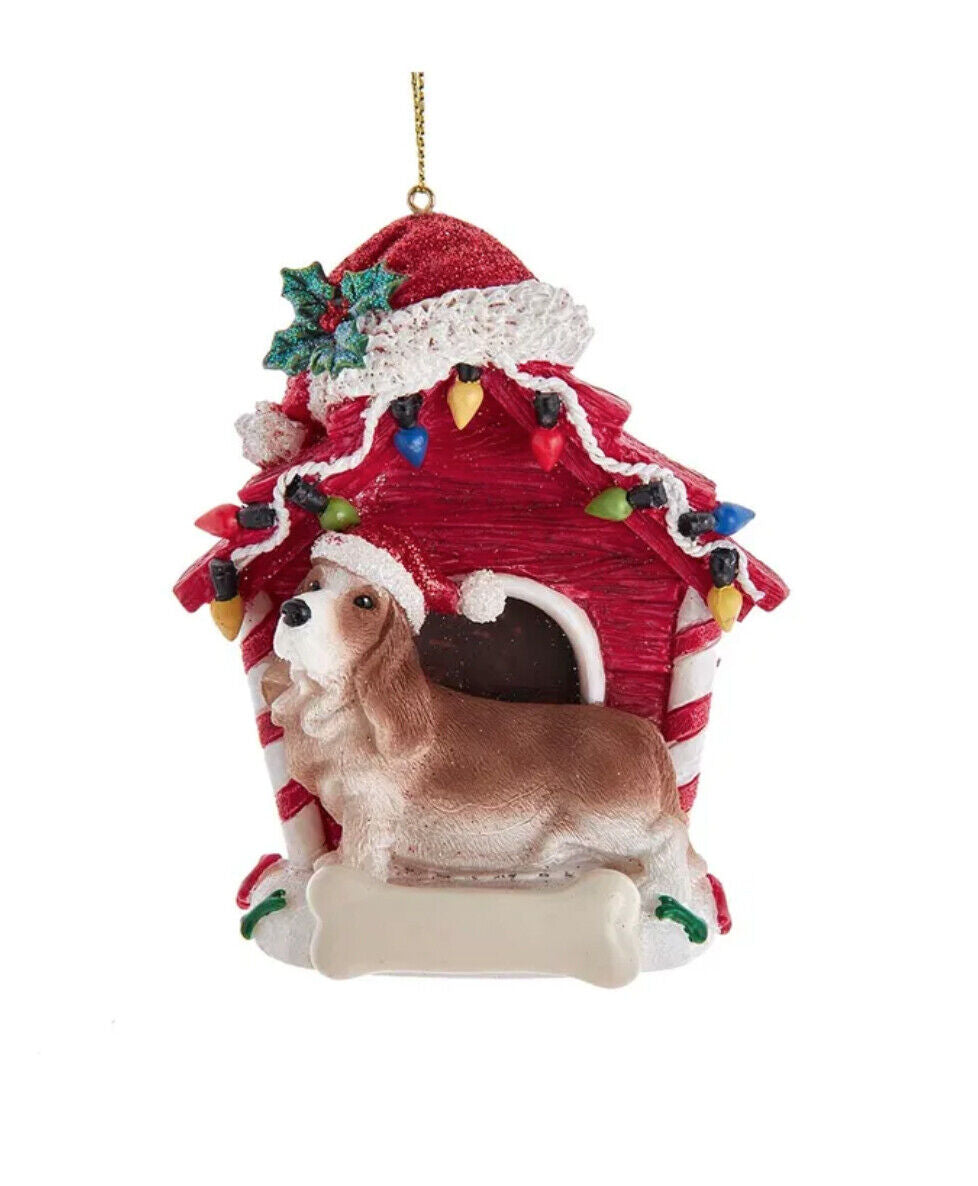 Kurt Adler Bassett Hound With Dog House Ornament, 4"