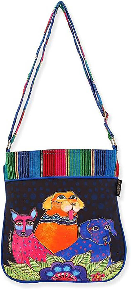 Laurel Burch, Amigo Dogs Crossbody Bag, 12 x 12 x 2"