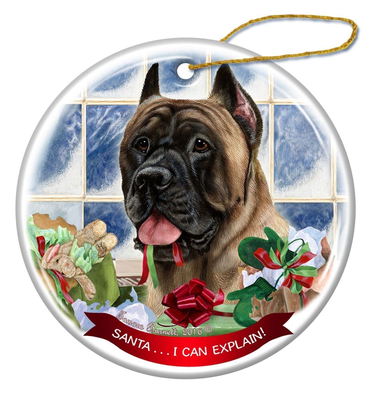 Fawn Cane Corso Porcelain Hanging Ornament Pet Gift Santa I Can Explain!