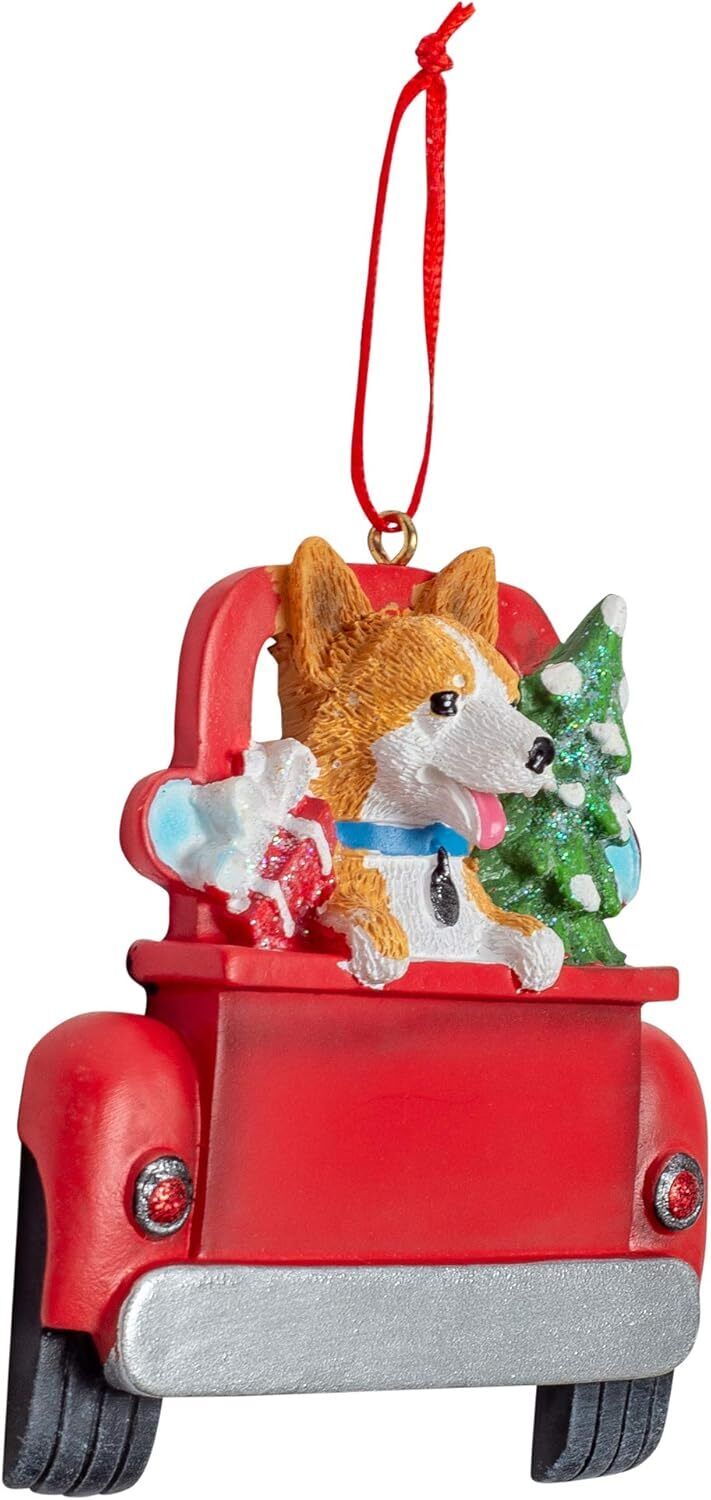 Kurt Adler Welsh Corgi Dog in Back of Truck Hanging Ornament 5 in. High,