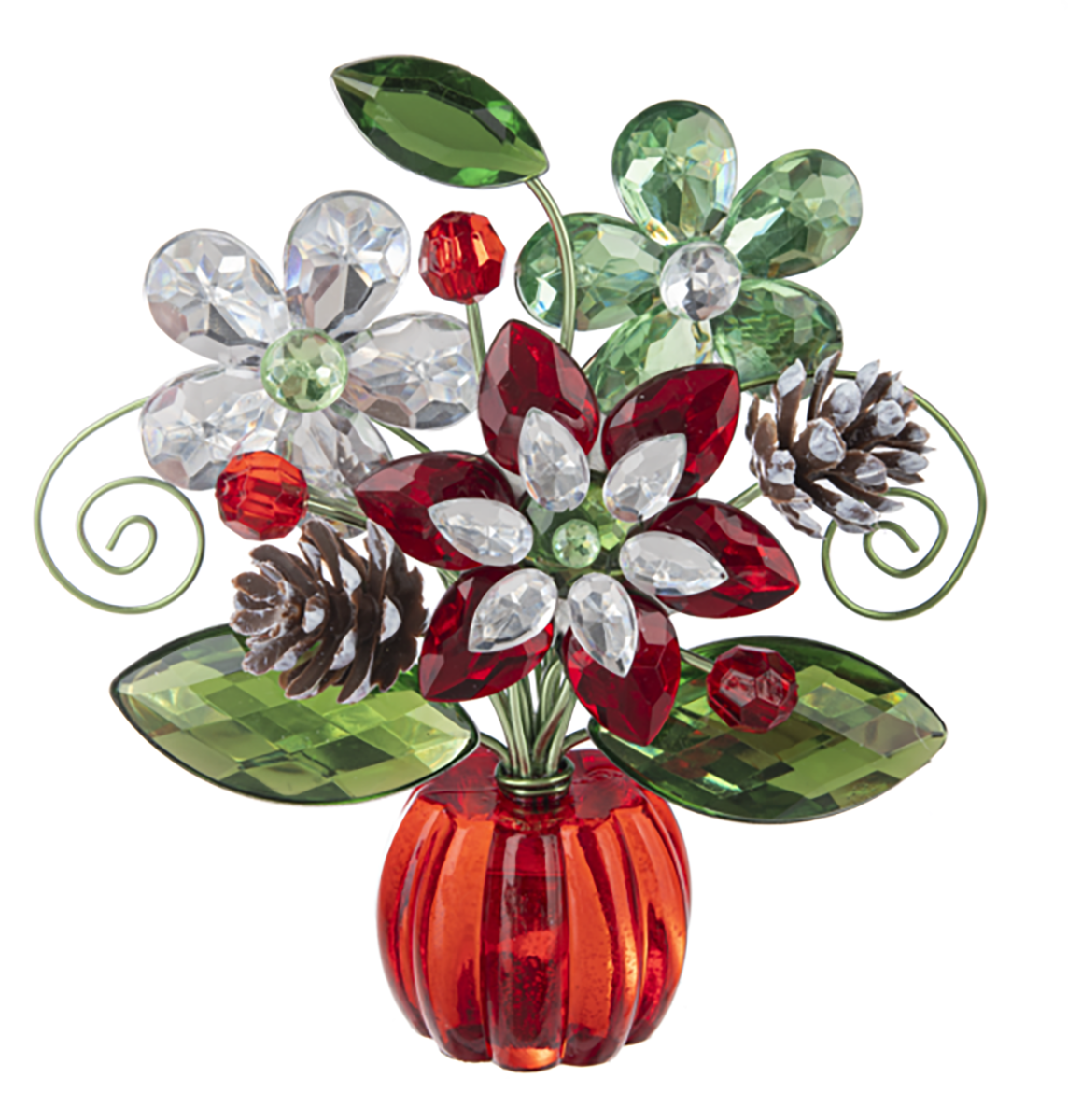 Ganz Acrylic Red and Green Poinsettia Holiday Wishes POSY POT, 4.5"