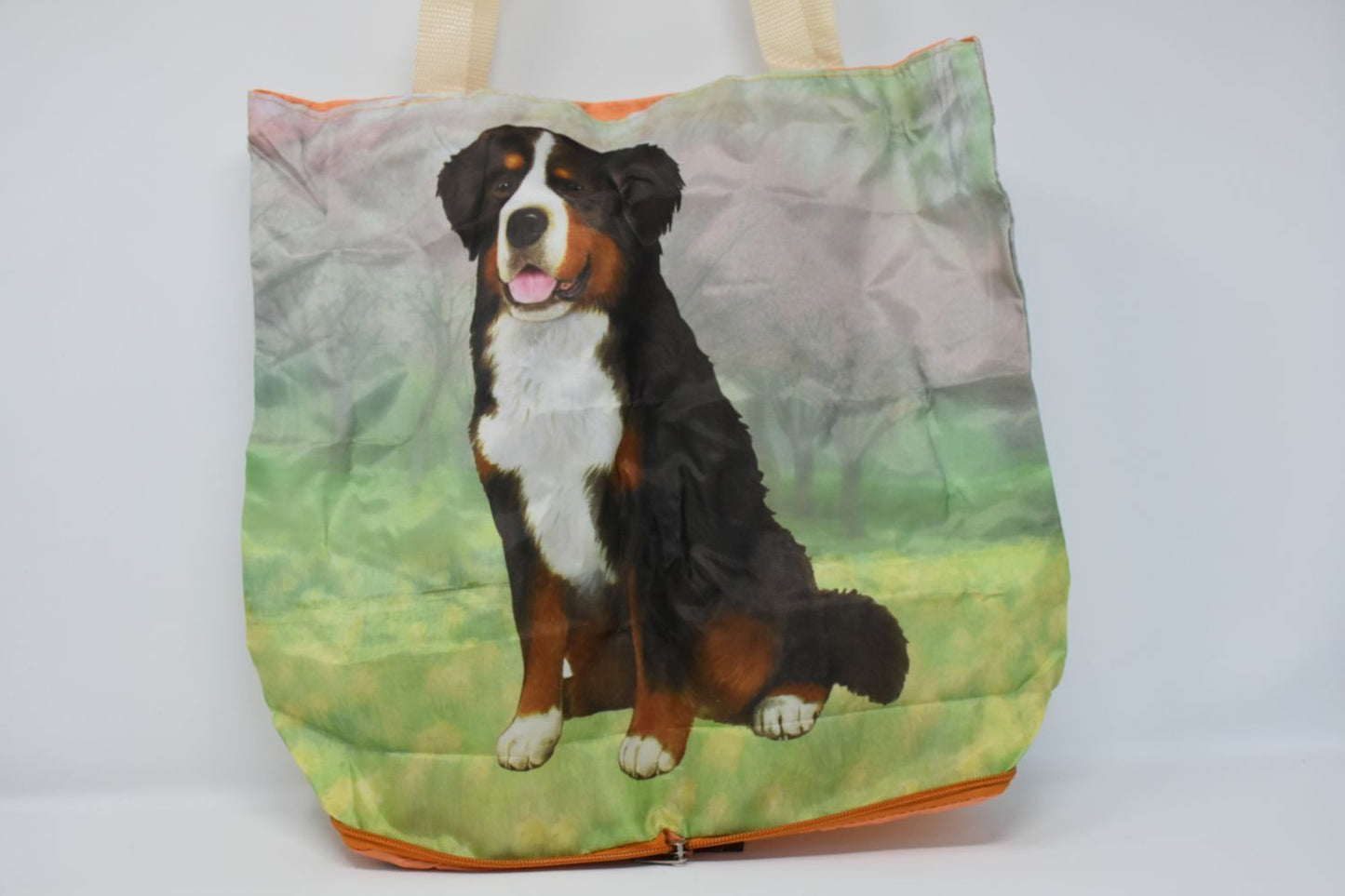 Bernese Mountain Dog Foldable Tote Bag - Waterproof - Zipper Market Tote