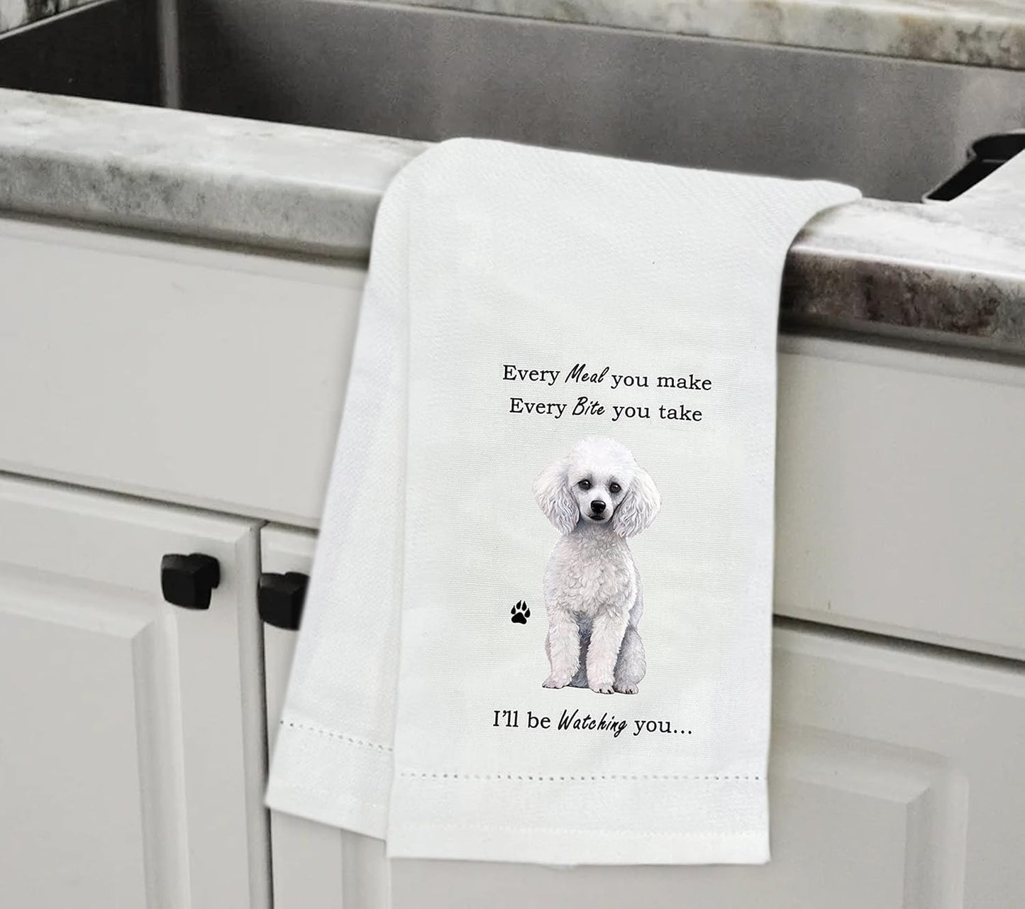 E&S Pets 711-28 White Poodle Dog Kitchen Towel, Off-white