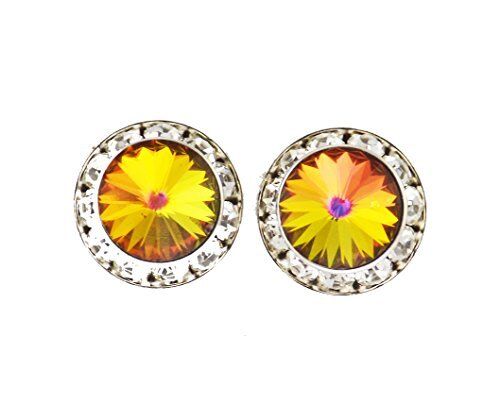 Finishing Touch Large Rivoli Stone Show Earrings - Volcano Amber- Silver Finish