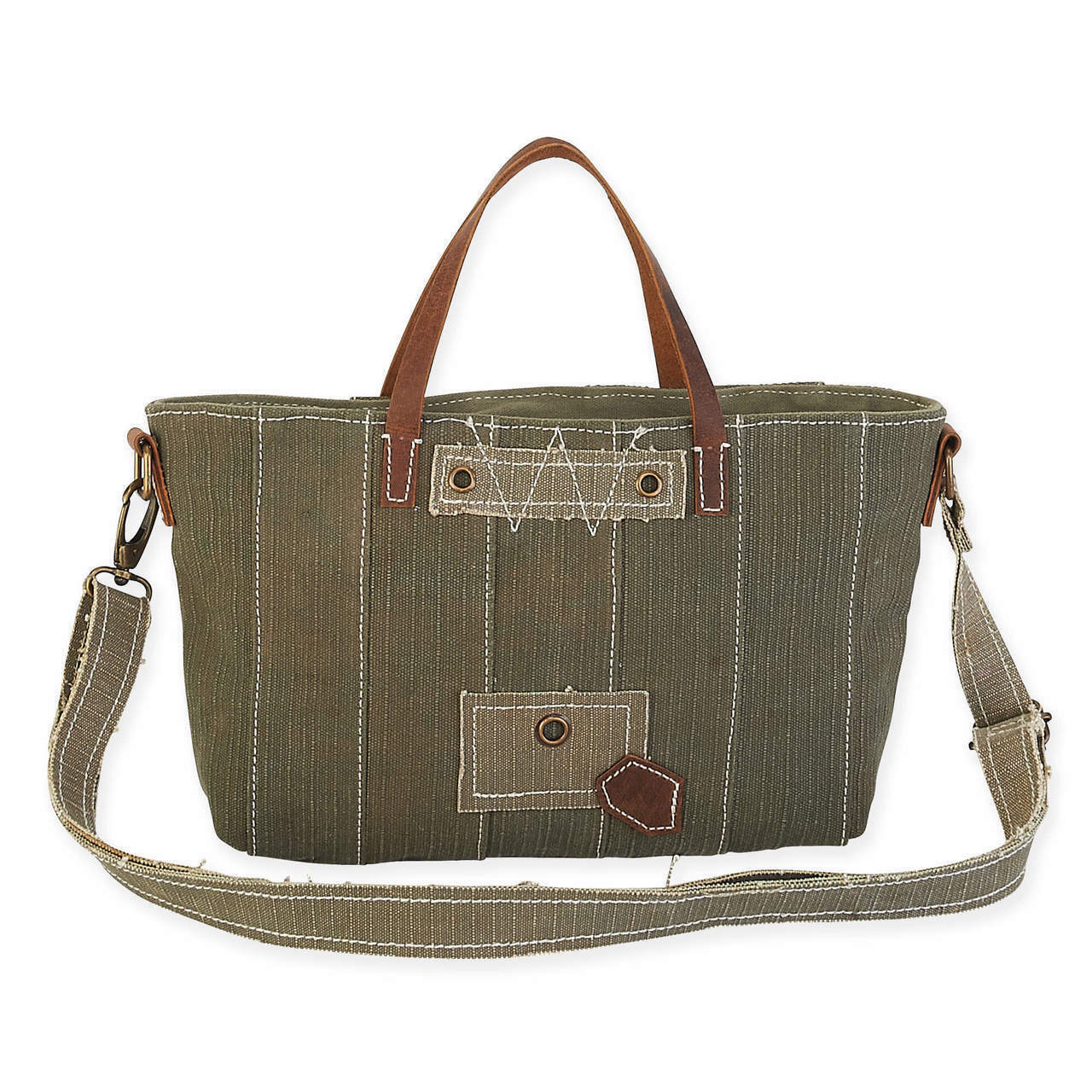 Uchi Nellie Khaki Upcycled Tent Small Hand Tote / Crossbody Bag