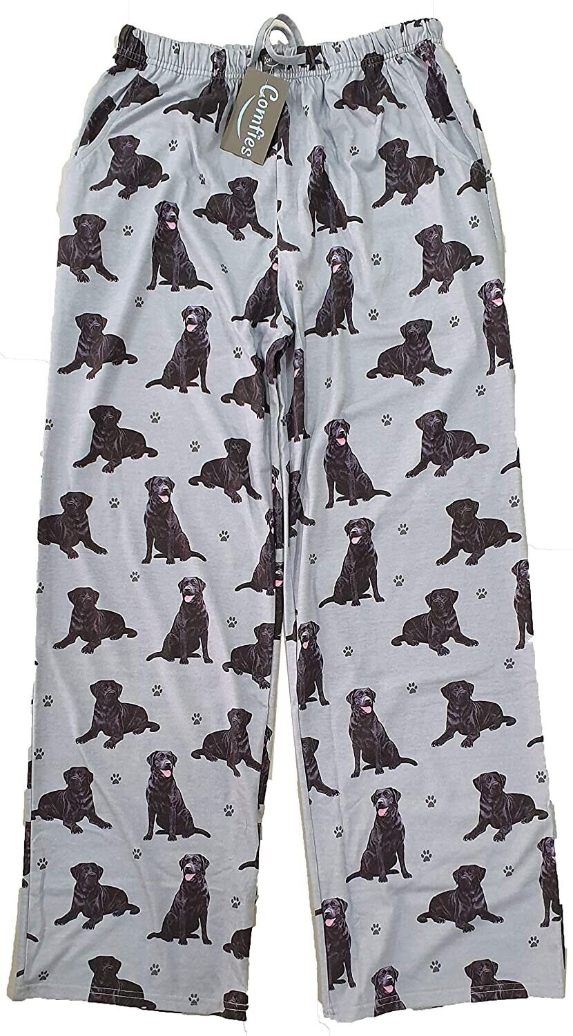 Black Labrador Retriever Unisex Lightweight Cotton Blend Pajama Bottoms- Large