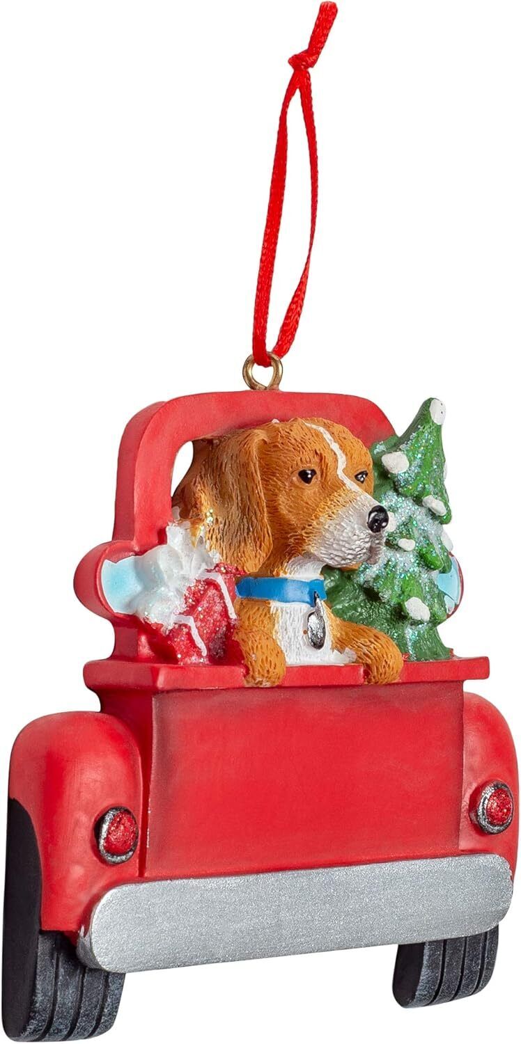 Kurt Adler Beagle Dog in Back of Truck Hanging Ornament 5 in. High,