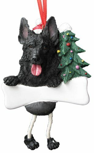 German Shepherd Ornament Black "Dangling Legs" Hand Painted Easily Personalized