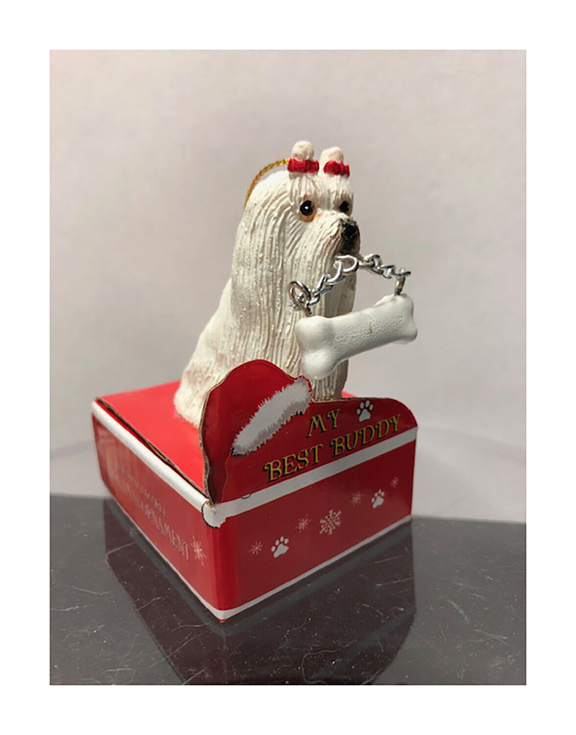 E&S Pets My Best Buddy Maltese with Bone Christmas Ornament