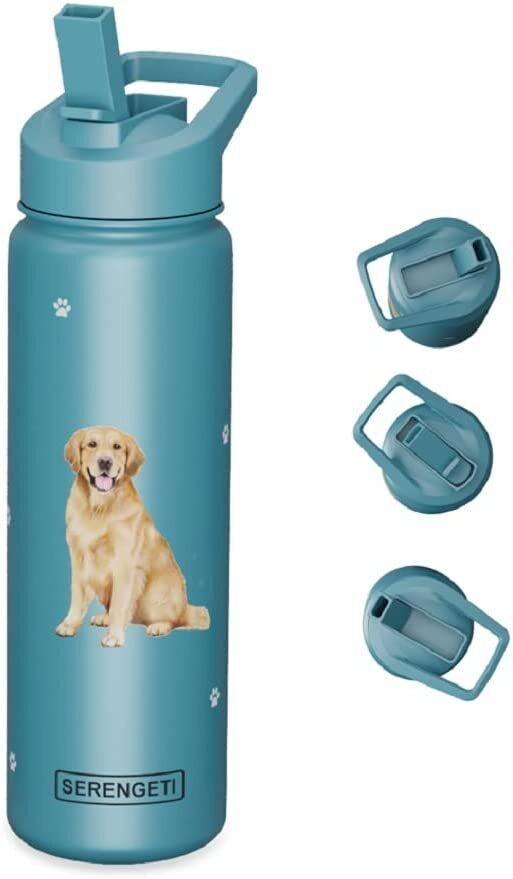 E&S Pets Stainless Steel Water Bottle 24 Oz., Spill Proof (Golden Retriever)