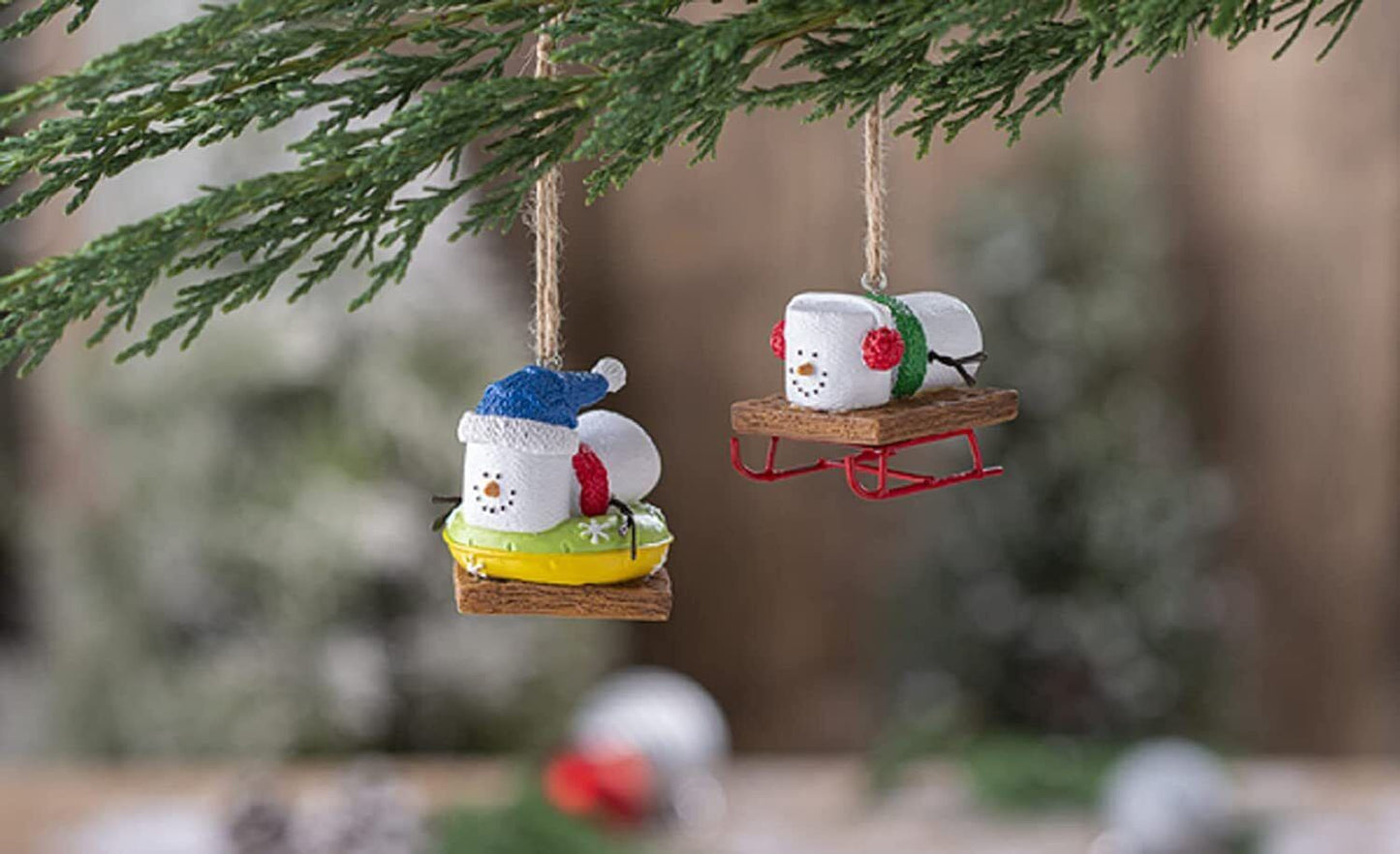 Ganz S'mores Sledding & Tubing Christmas Ornaments, Polyresin, 2.25", Set of 2