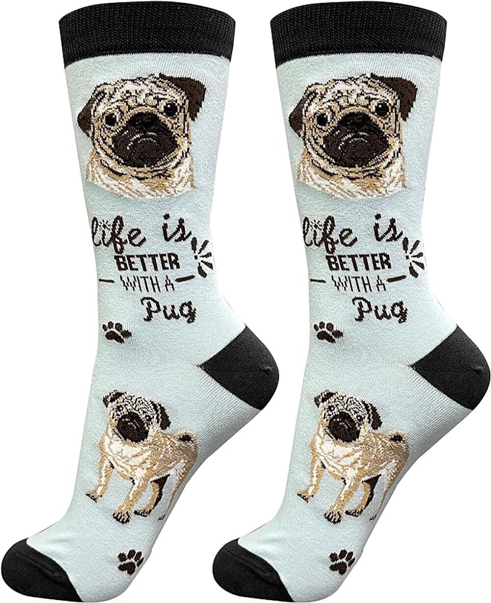 E&S Pets Pet Lover Socks, Life is Better with a Tan Pug, One Size fits Most