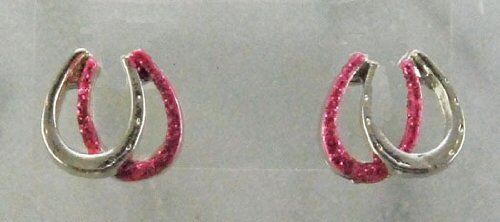Finishing Touch Double Horseshoe Glitter Earrings, Pink