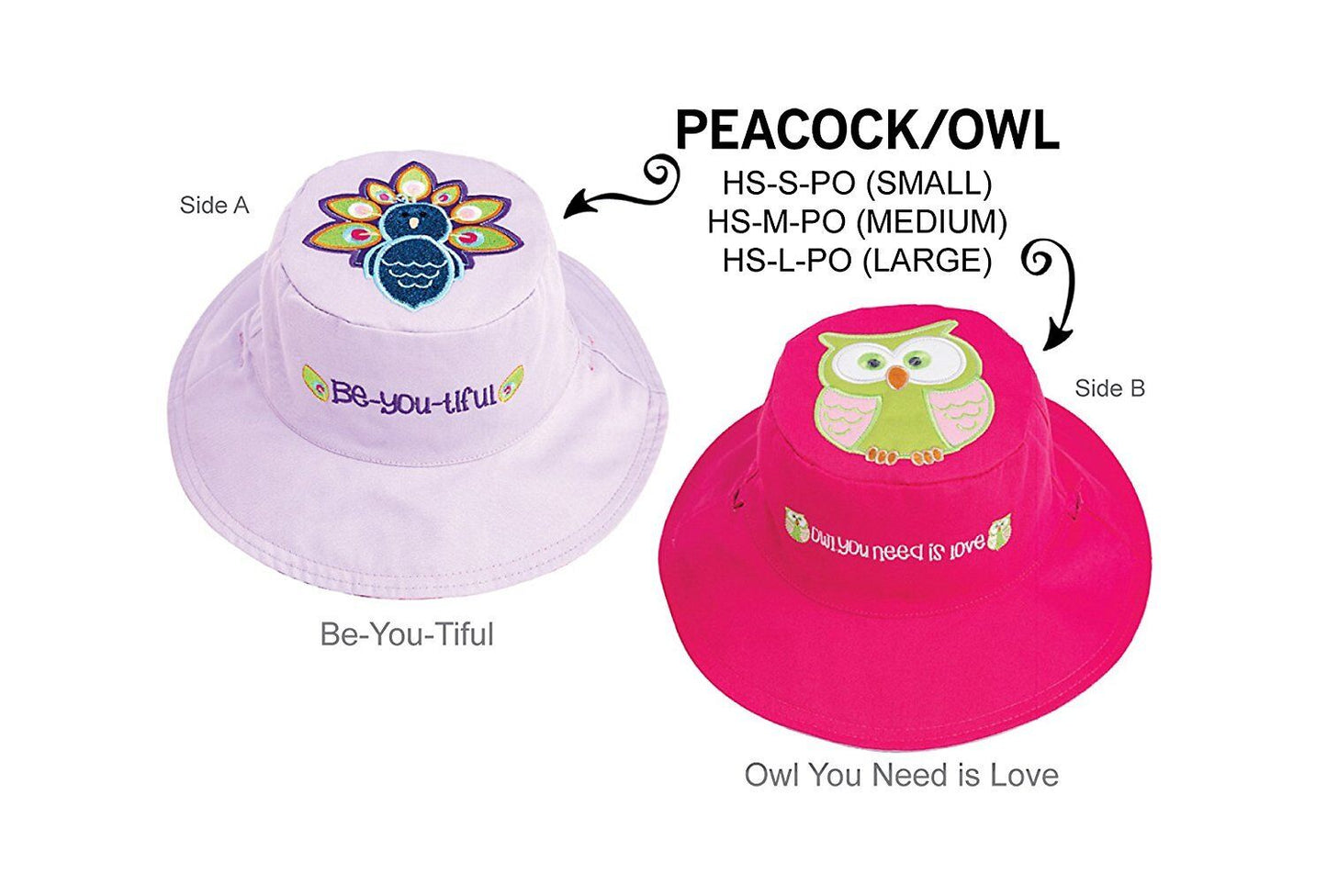 Luvali Reversible Kid's Sun Hats - UPF 50+ Large: 4-6+ years, (Peacock/Owl)
