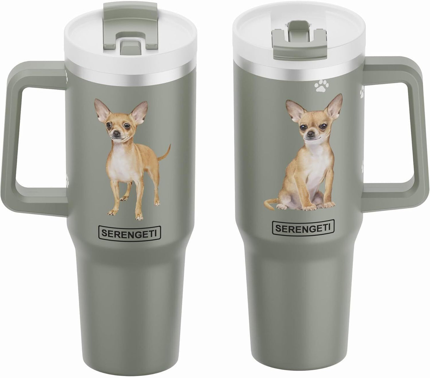 Serengeti 40 Oz Chihuahua Dog Stainless Steel Tumbler with Handle, Straw & Lid