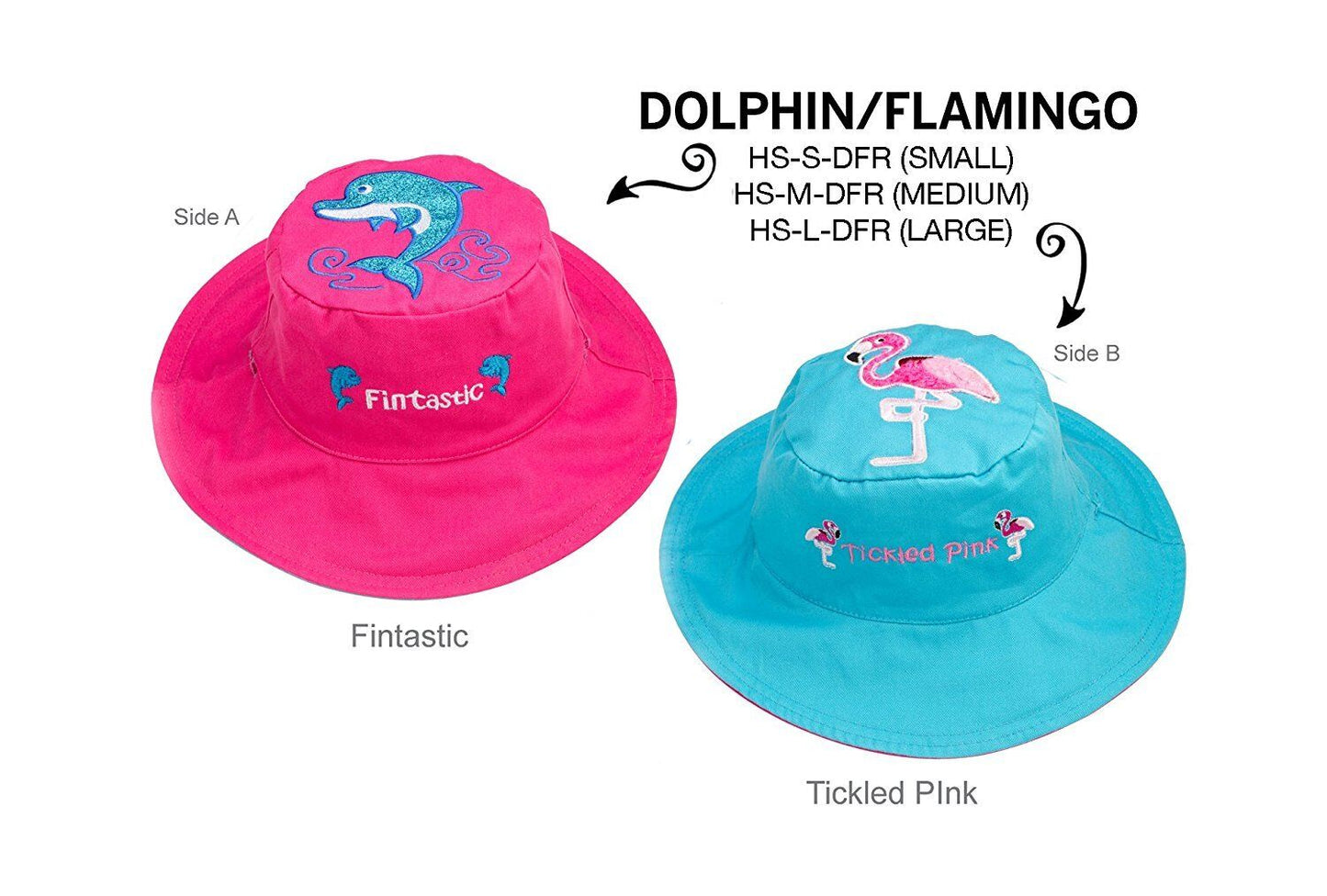 Reversible Kid's Sun Hats - UPF 50+ Medium: 2-4 years, (Dolphin/Flamingo)
