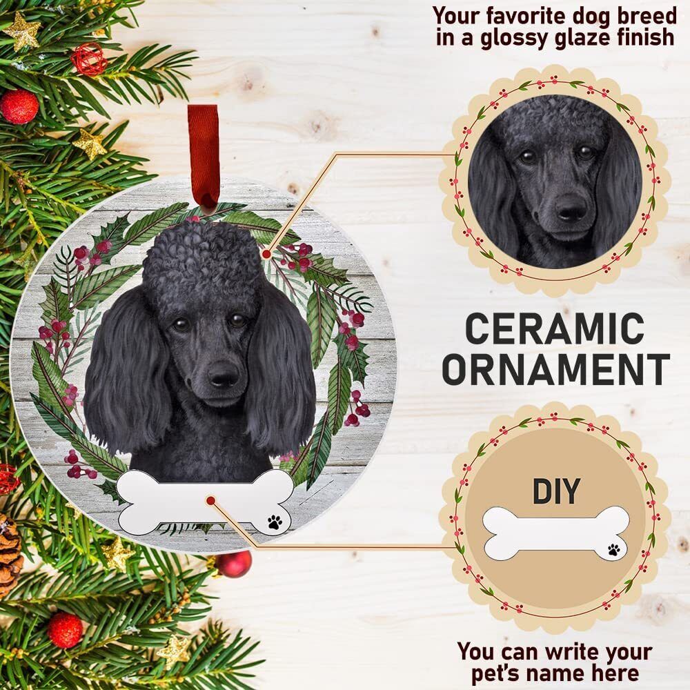 Black Poodle Ornament - E&S Pets, DIY Personalizable, Ceramic Round Ornament