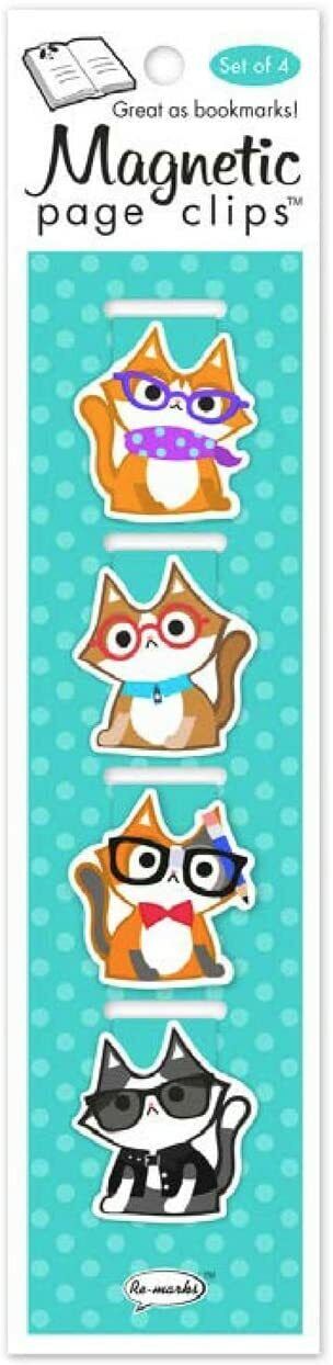 Re-Marks Cute Cats With Glasses Magnetic Page Clips