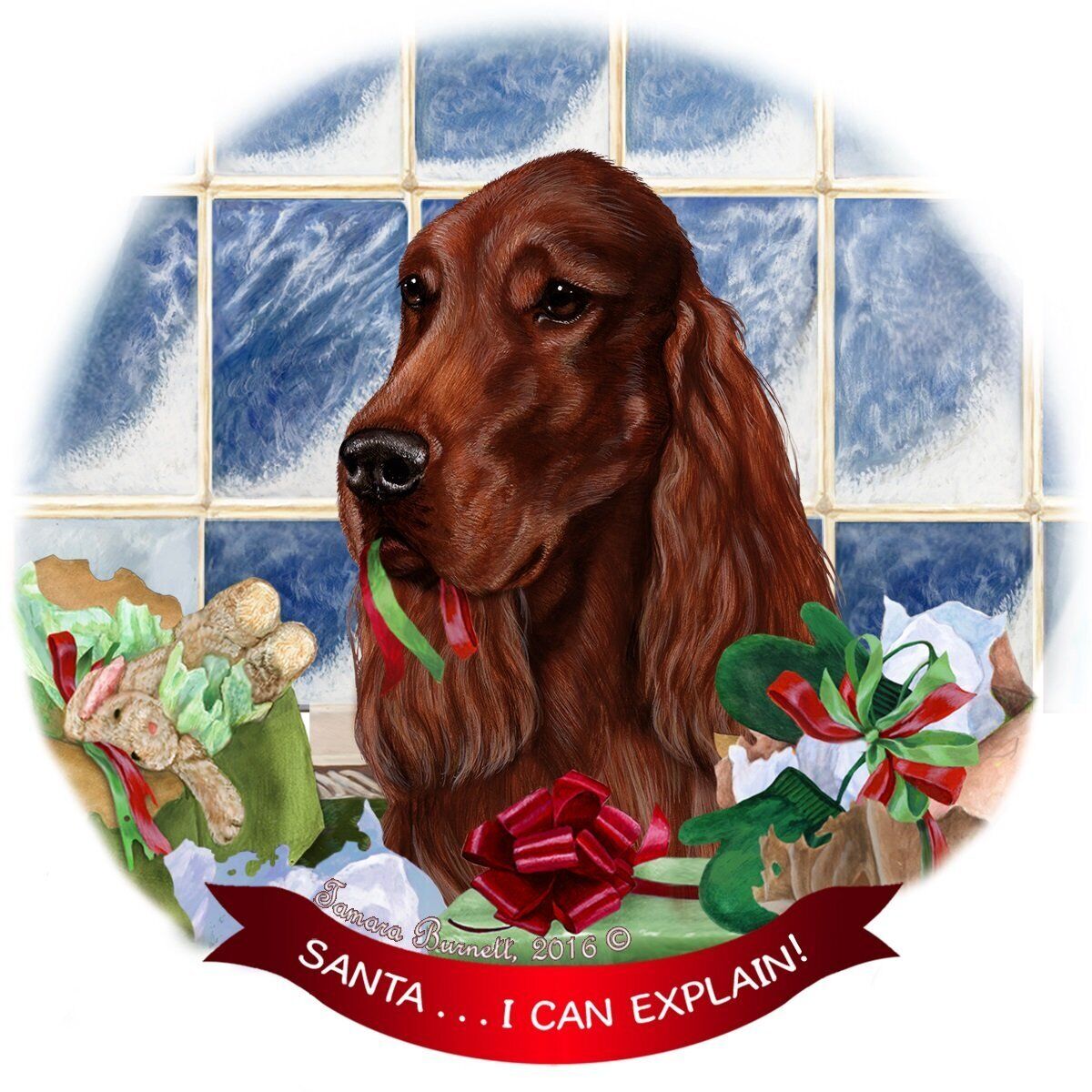Irish Setter Dog Porcelain Hanging Ornament Pet Gift 'Santa.. I Can Explain!'