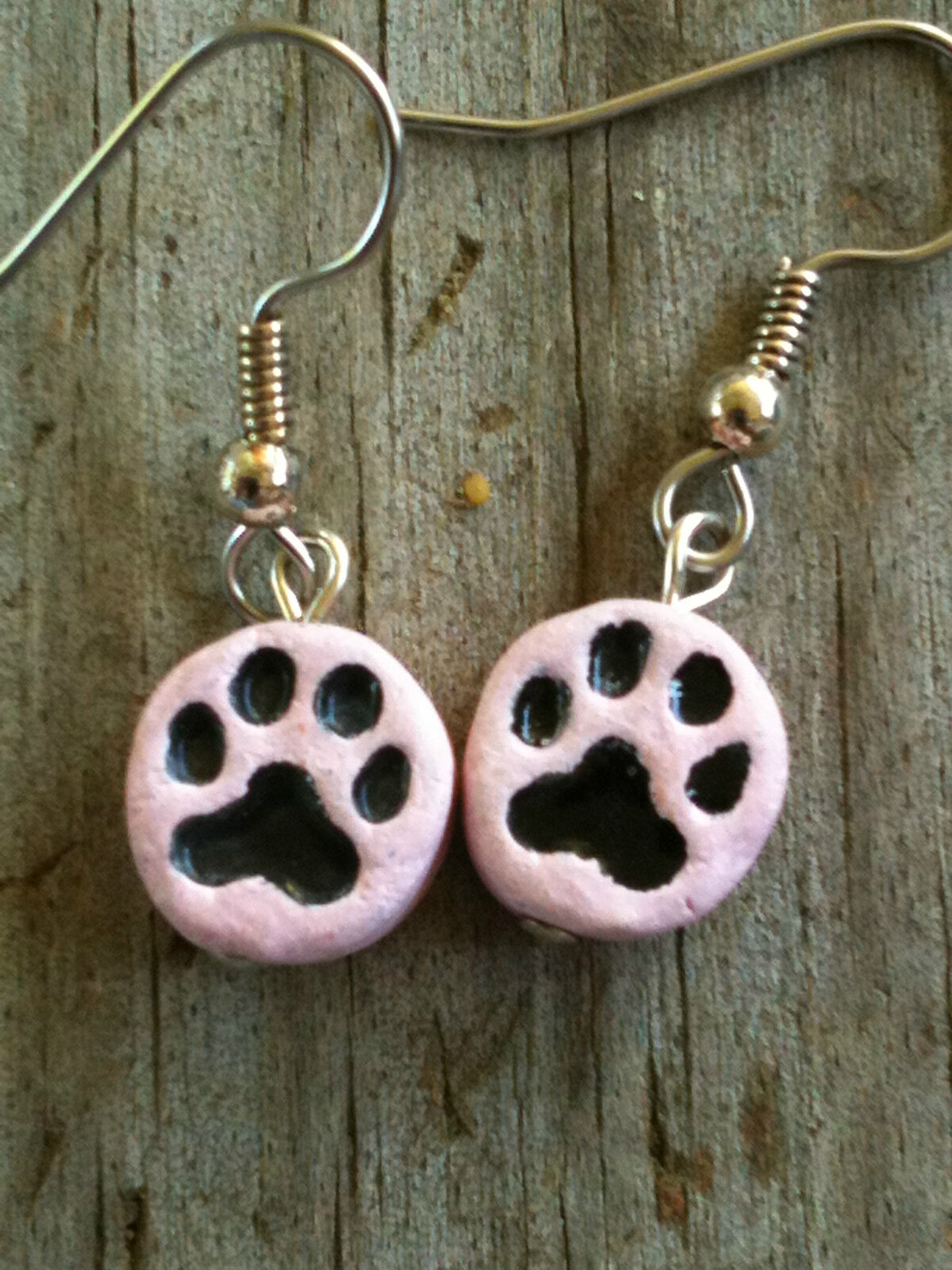 Peruvian Ceramic Pink Handpainted Cat/Dog Paw Print Earrings