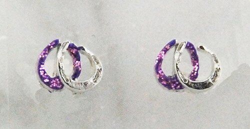 Finishing Touch 2-Tone Double Horseshoe Small Glitter Earrings, Purple