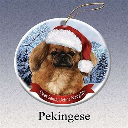 Holiday Pet Gifts Pekingese Santa Hat Dog Porcelain Christmas Tree Ornament