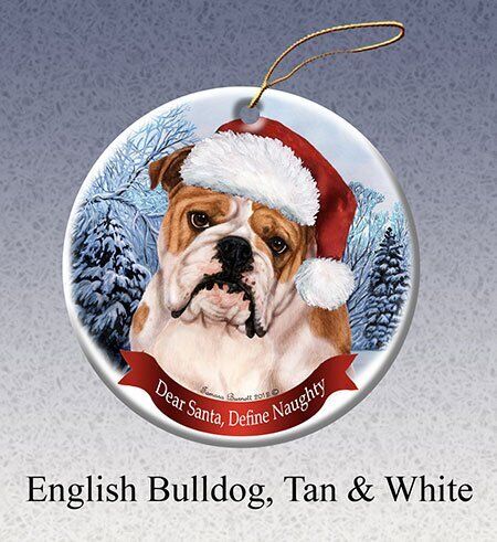 English Bulldog Dog Santa Hat Christmas Ornament Porcelain China U.s.a. Gift