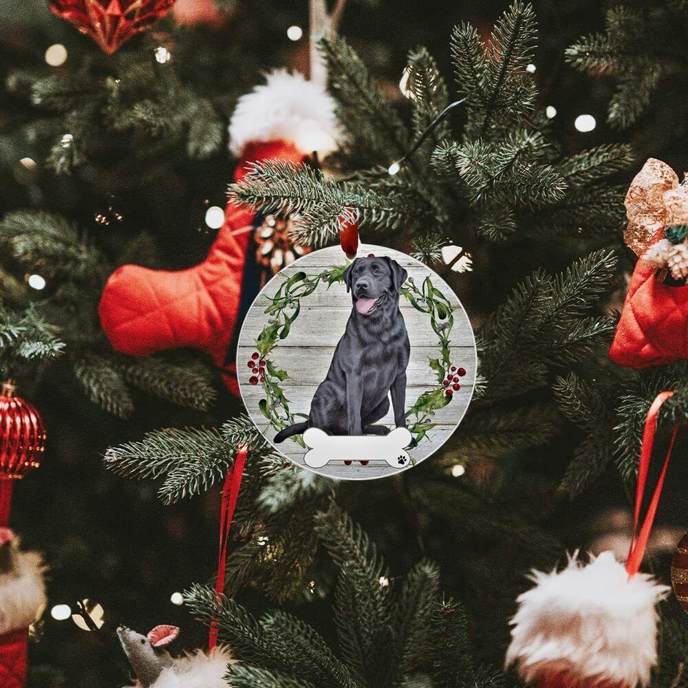 Black Lab Ornament - E&S Pets - DIY Personalizable, Ceramic Round Ornament