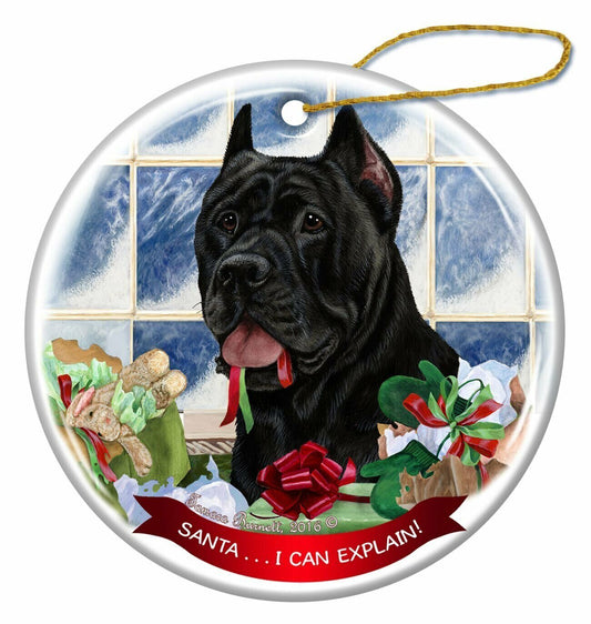 Black Cane Corso Porcelain Hanging Ornament Pet Gift Santa I Can Explain!