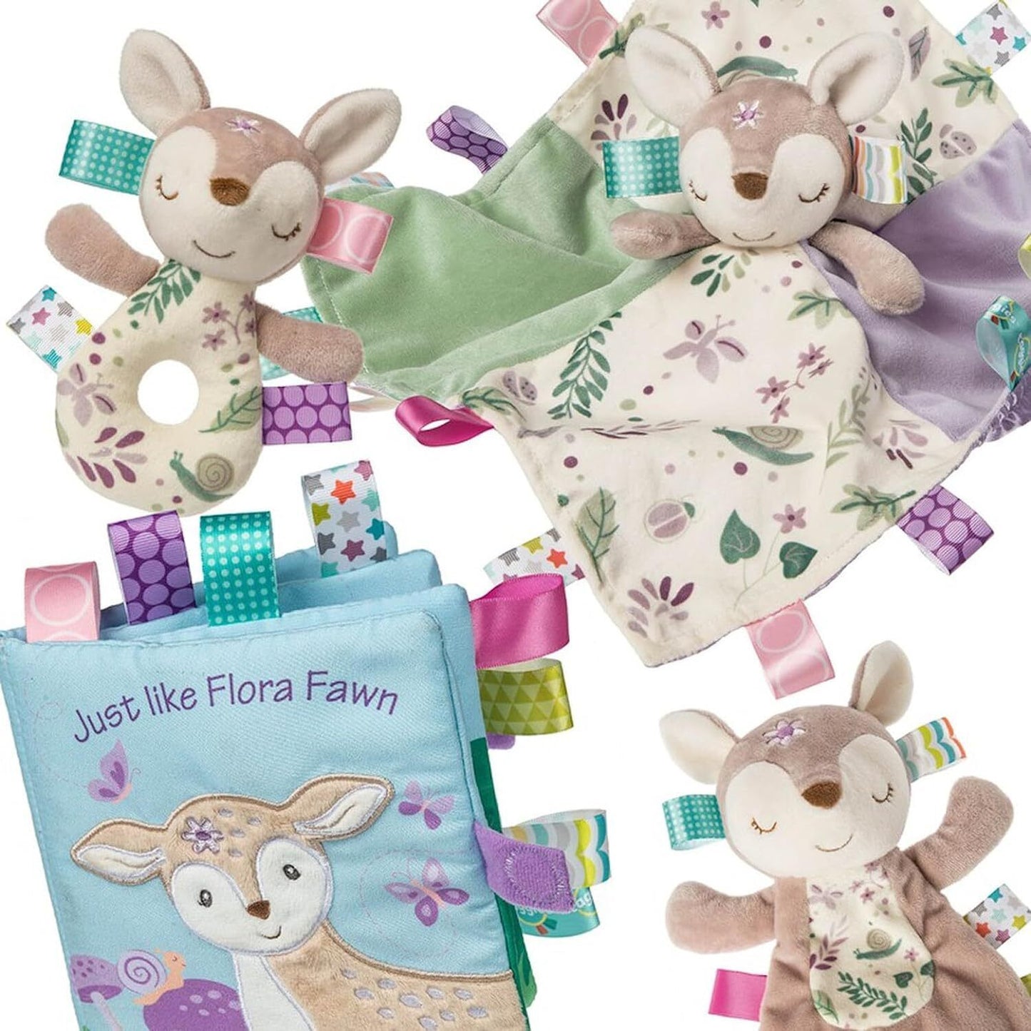 Mary Meyer Taggies Soft Cloth Book with Crinkle, Squeaker, 6"x 6", Flora Fawn
