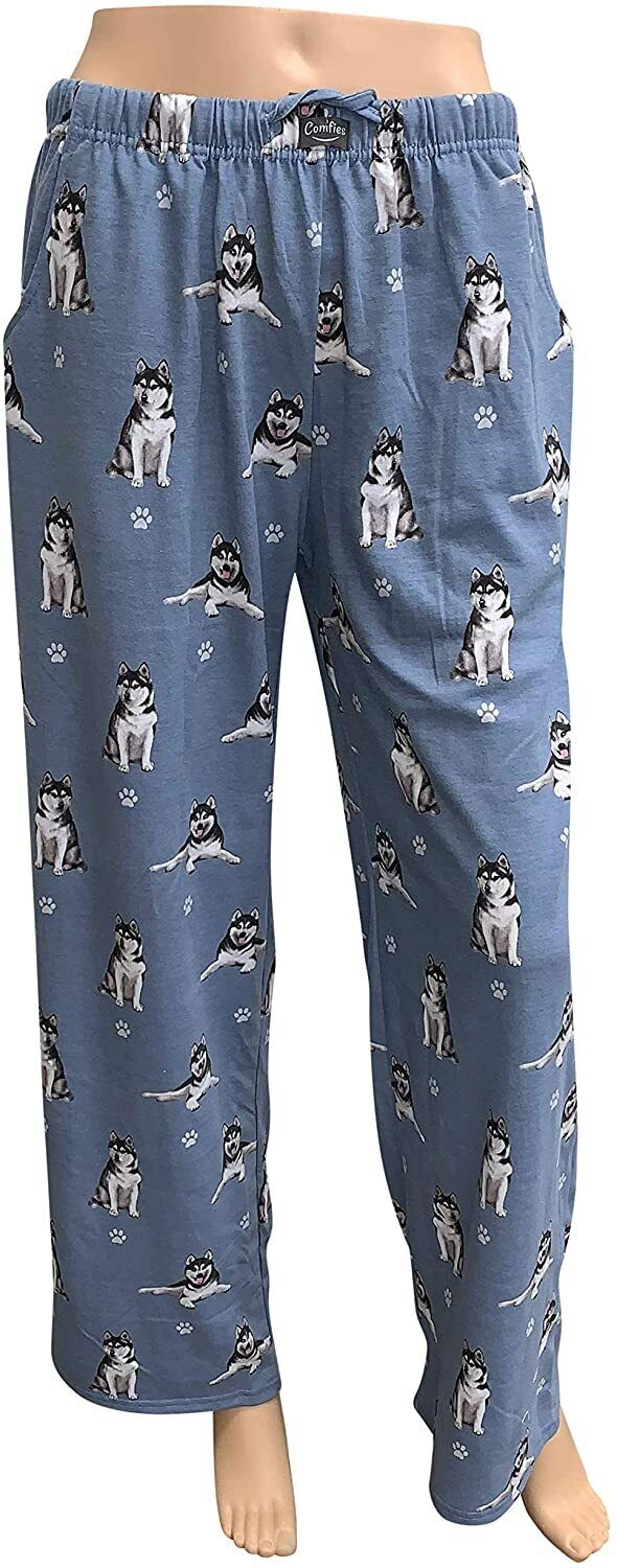 Siberian Husky Unisex Lightweight Cotton Blend Pajama Bottoms- Large