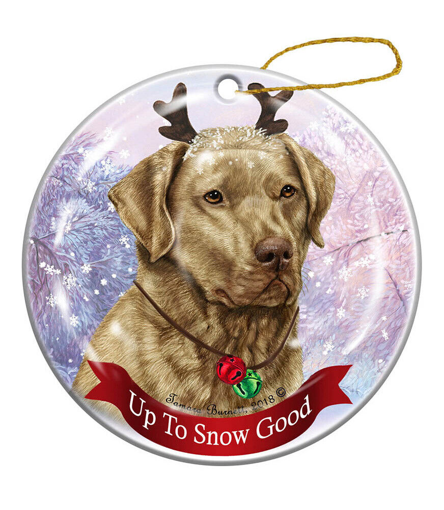 Dead Grass Chesapeake Bay Retriever Reindeer Dog Porcelain Christmas Ornament