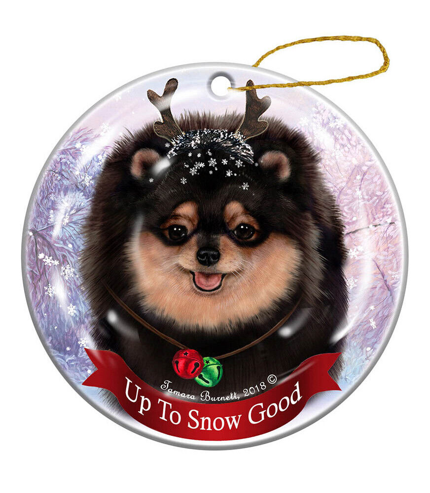 Holiday Pet Gifts Pomeranian Black/Tan Dog Porcelain Christmas Ornament