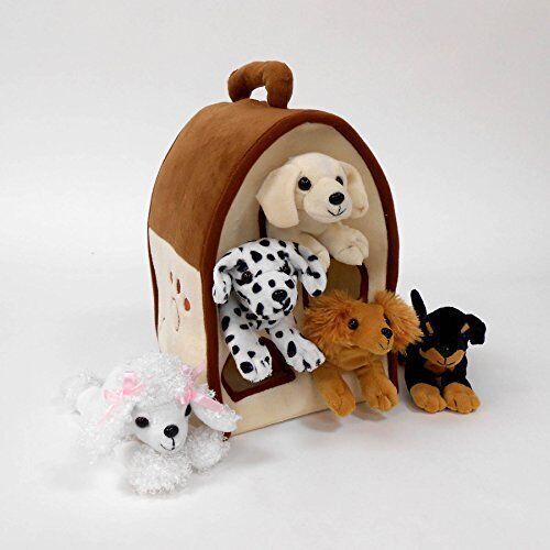 Plush Dog House Carrying Case with Five  Stuffed Animal Dogs