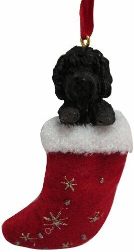 Black Labradoodle Christmas Stocking Ornament "Santa's Little Pals"