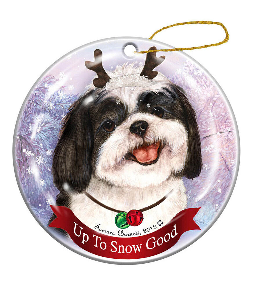 Holiday Pet Gifts Shih Tzu Black White Dog Porcelain Christmas Ornament