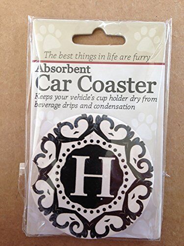 ES Pets Absorbent Stoneware Car Cup Holder Coaster, Initial H