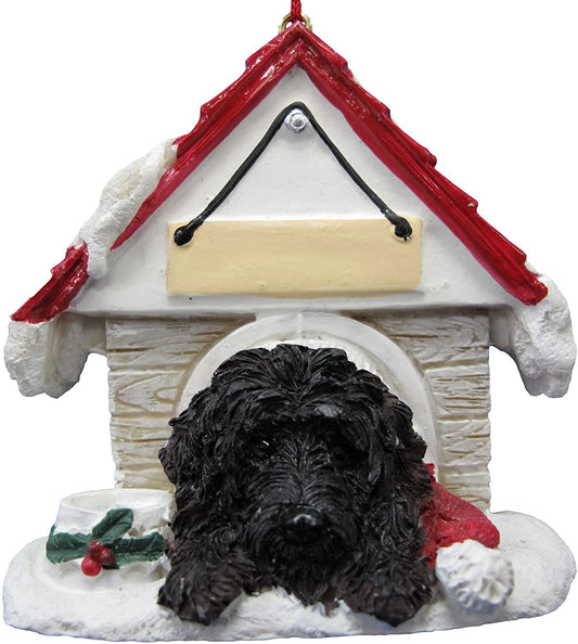Black Labradoodle Doghouse Ornament Hand Painted and Easily Personalized