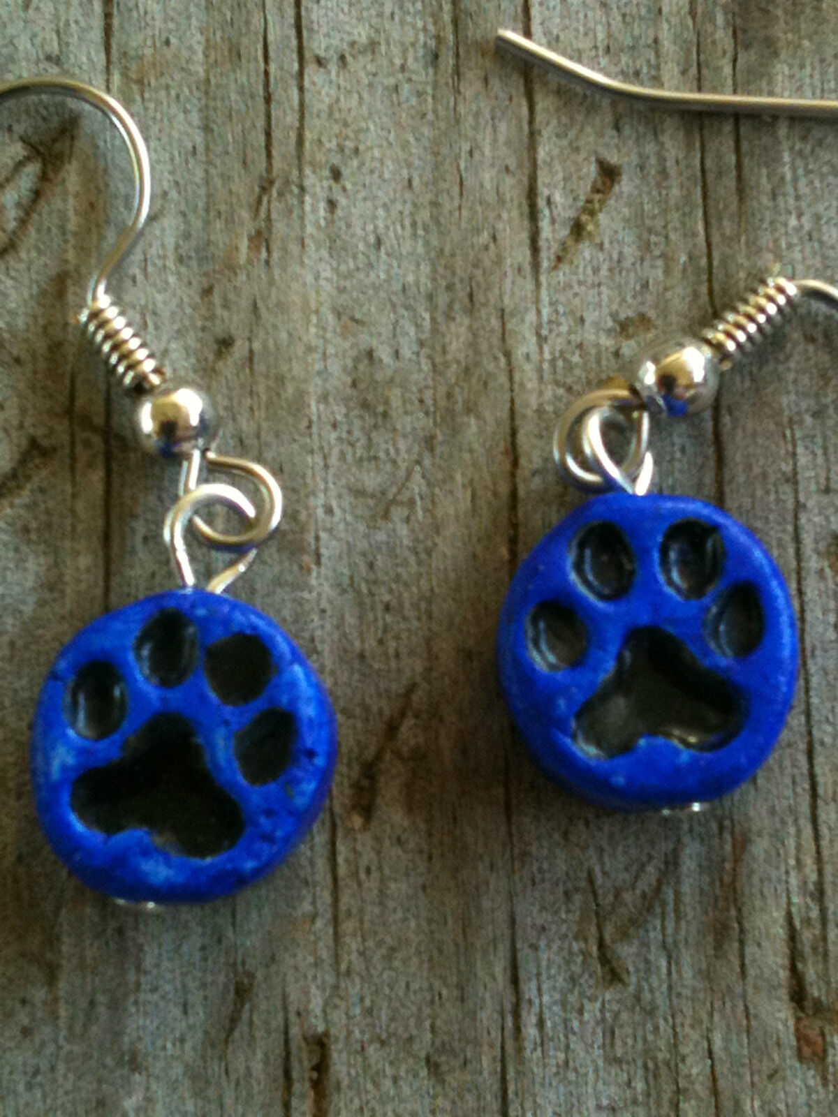 Peruvian Ceramic Deep Blue Handpainted Cat/Dog Paw Print Earrings
