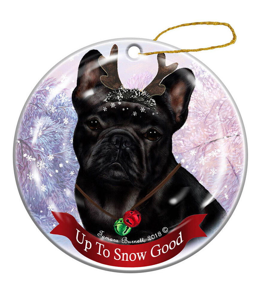 Holiday Pet Gifts French Bulldog Black Dog Porcelain Christmas Ornament