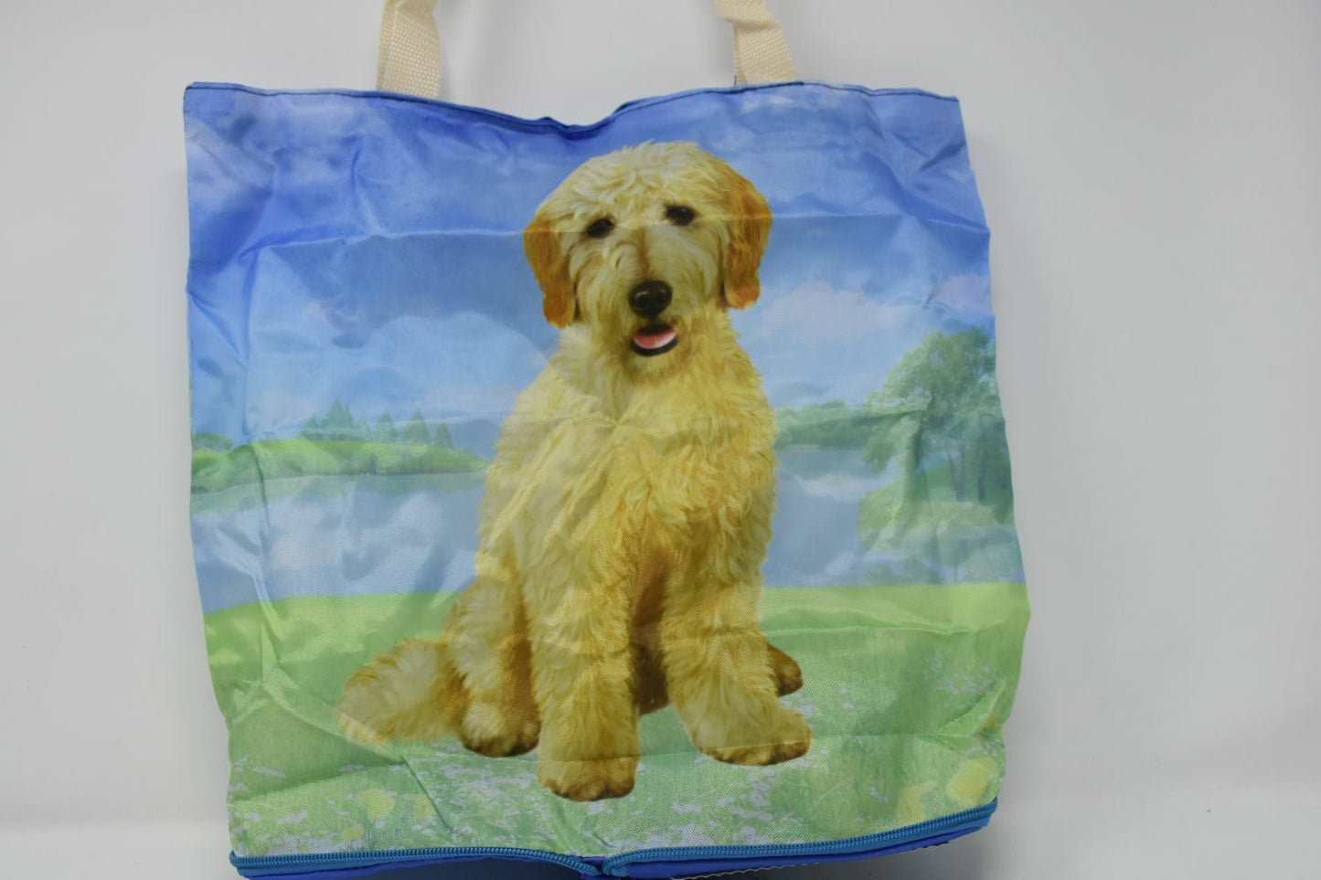 Goldendoodle Sitting Foldable Tote Bag - Waterproof - Zippered Market Tote