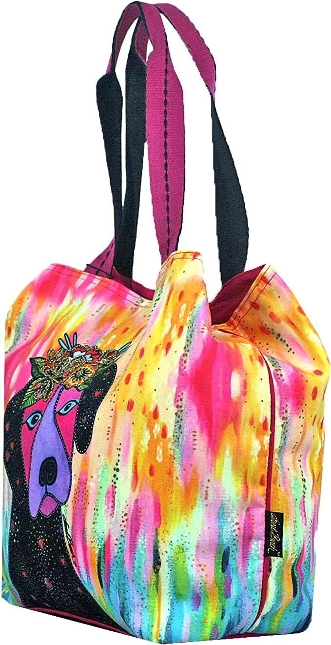Laurel Burch Violet Puppy Dog with Flowers Large Gap Tote Bag, 20”x 6”x 14”