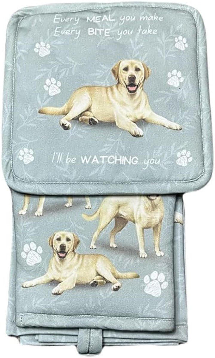 E&S Pets Yellow Labrador Dog 3 Piece Kitchen Set-Oven Mitt, Towel, Pot Holder