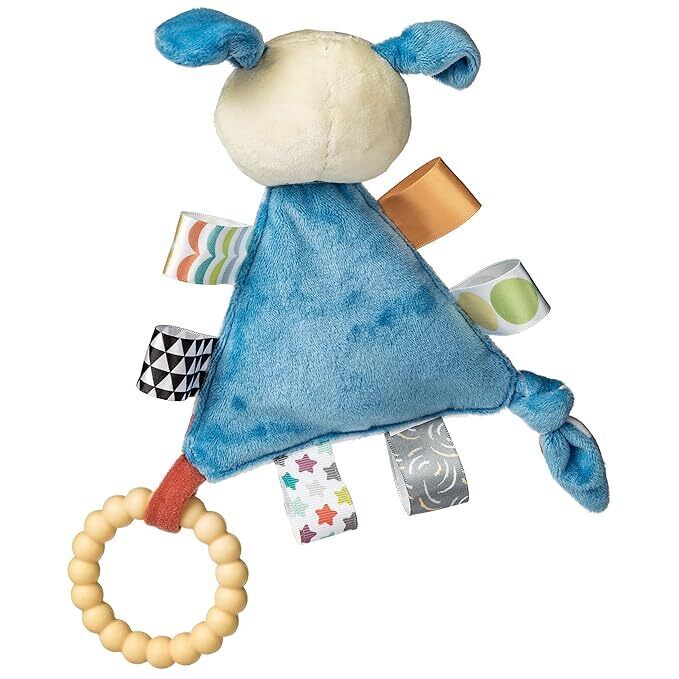 Taggies Teether Baby Rattle Triangle Activity Toy w/ Sensory Tags, 6", Puppy