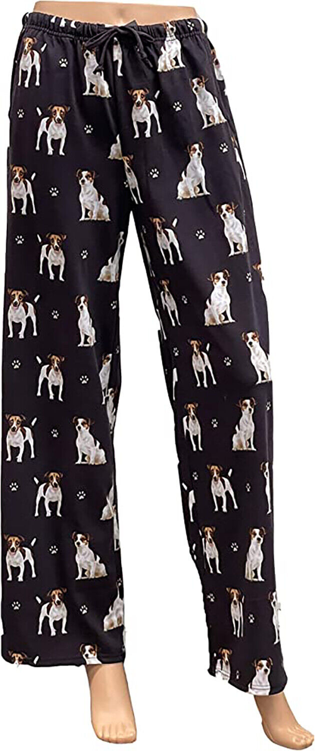 Jack Russell Terrier Unisex Lightweight Cotton Blend Pajama Bottoms- Small