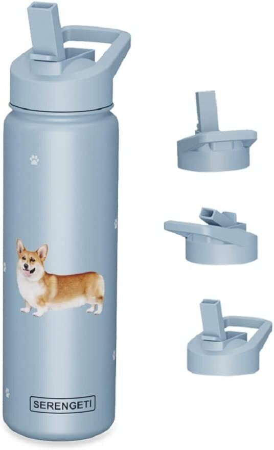 E&S Pets Stainless Steel Water Bottle 24 Oz., Spill Proof (Welsh Corgi)