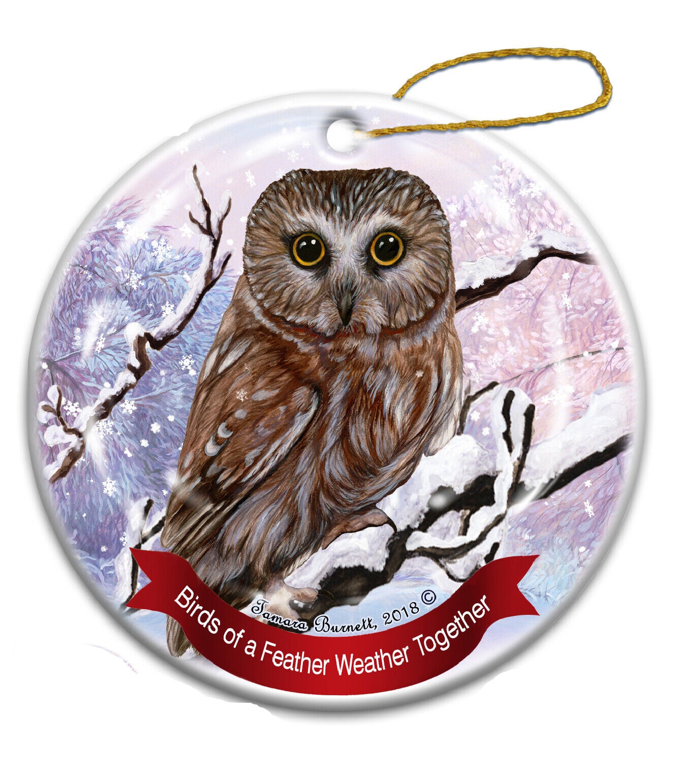 Holiday Pet Gifts Saw Whet Owl Bird Porcelain Christmas Ornament