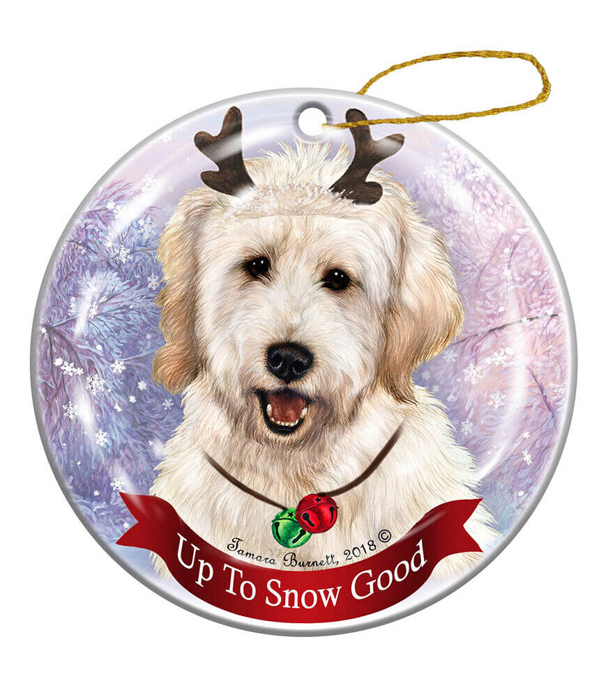 Holiday Pet Gifts Goldendoodle White Dog Porcelain Christmas Ornament