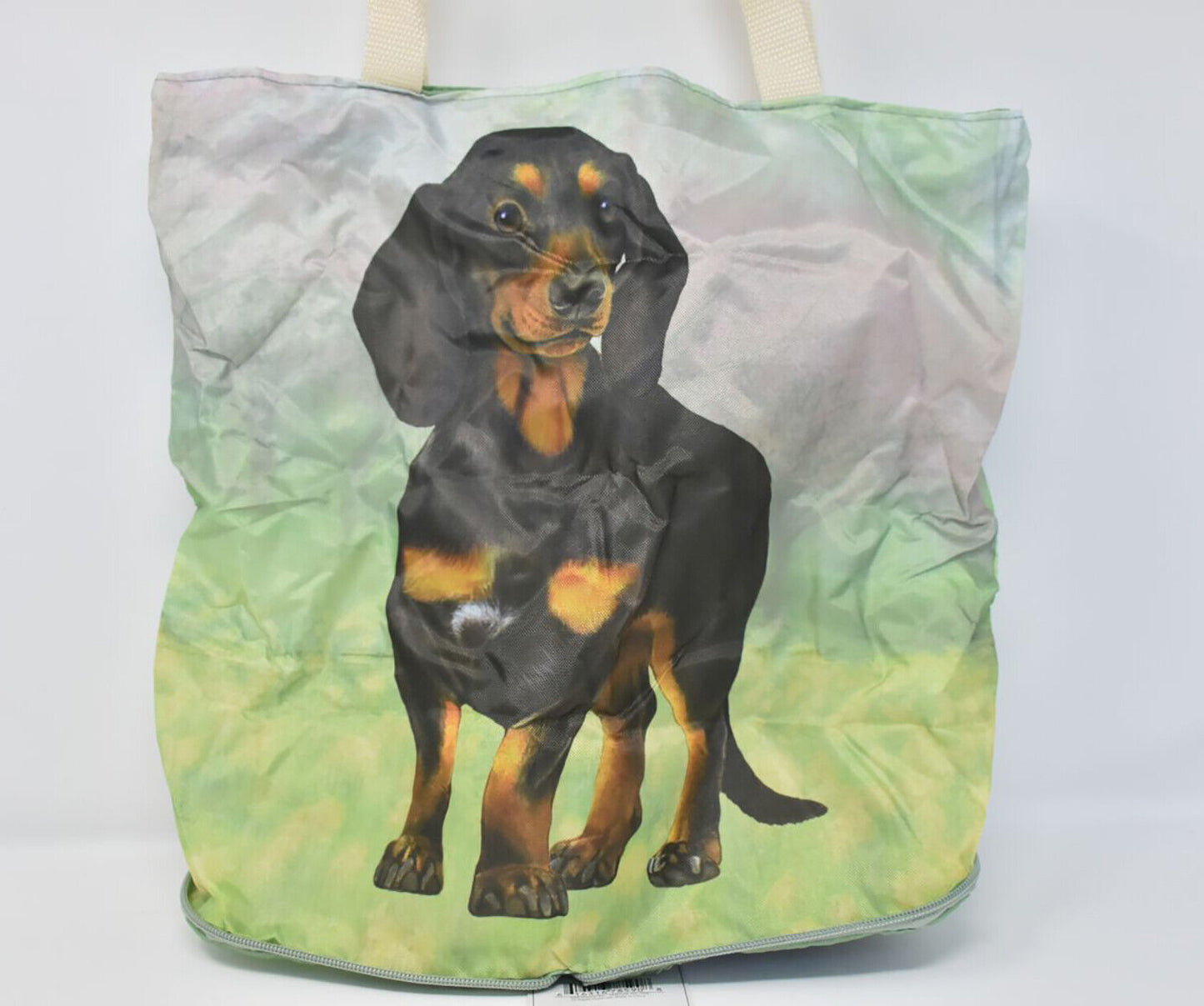 Black Dachshund Foldable Tote Bag - Waterproof - Zipper Market Tote