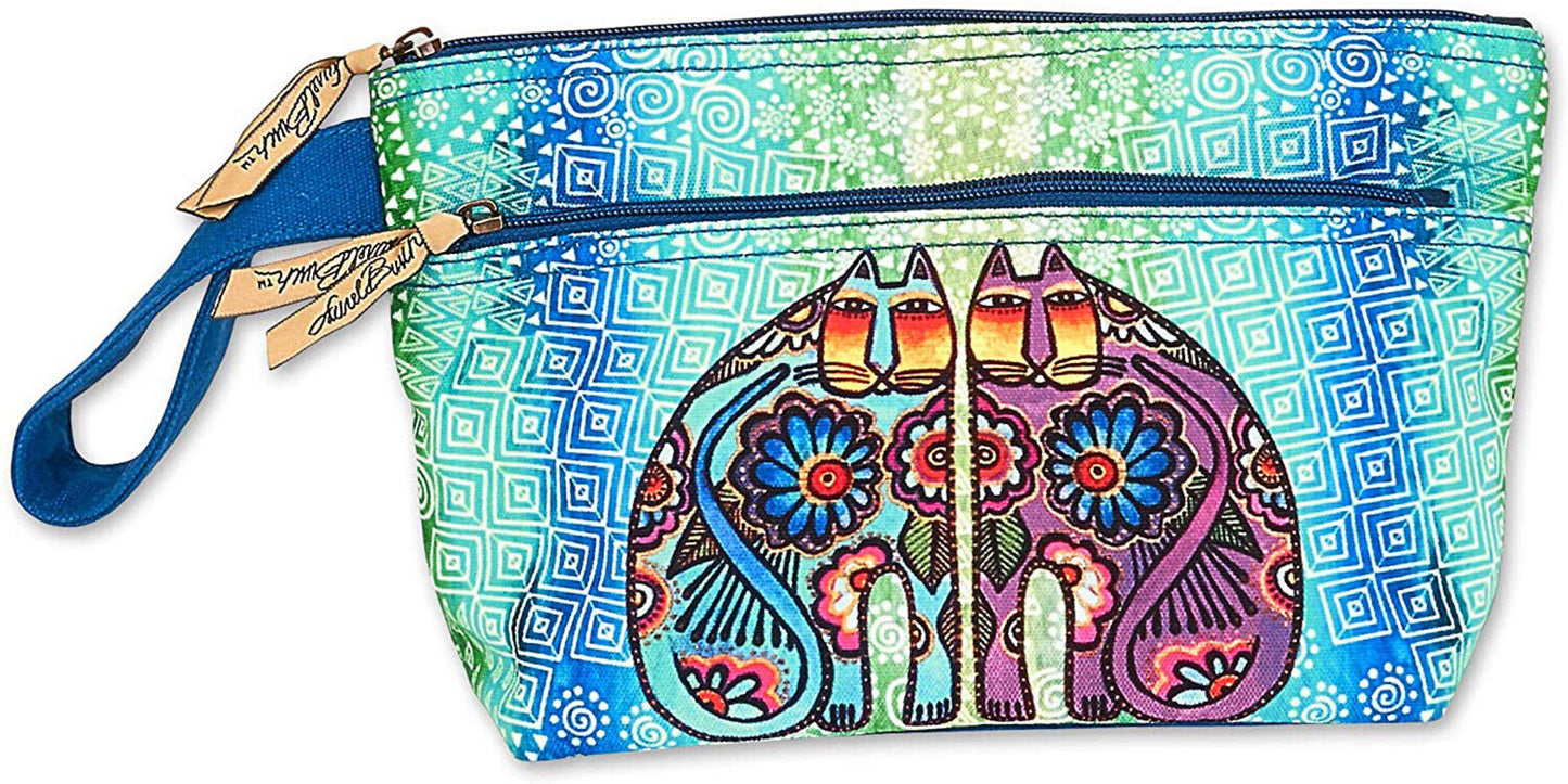 Women's Laurel Burch, Feline Wristlet, Turquoise with 2 Cats